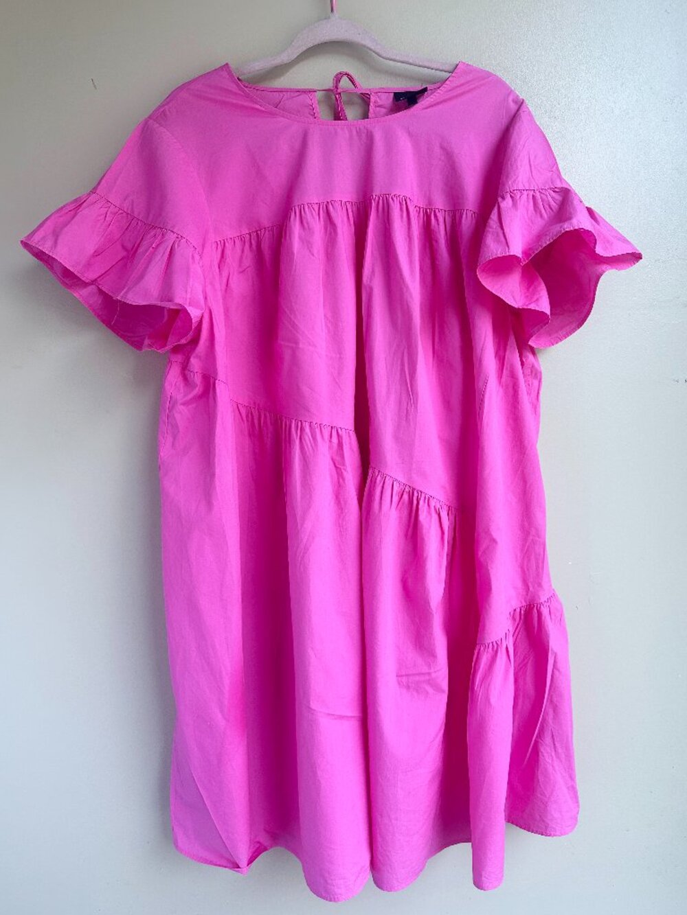 Who What Wear Hot Pink Tiered Flutter Short Sleeve Swing Dress Sz 1X